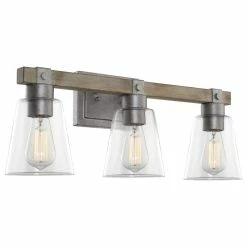 Kira Home Asher 23" Farmhouse / Bathroom Light, Conic Glass Shades, Bleached Oak