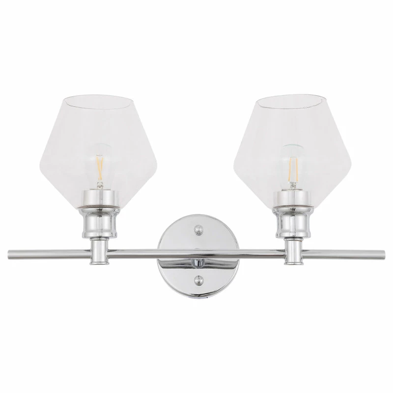 Elegant Furniture & Lighting Brass Finish And Clear Glass 2-Light Wall Sconce, Chrome, Clear 2 Elegant Furniture & Lighting Brass Finish And Clear Glass 2-Light Wall Sconce, Chrome, Clear - Image 2