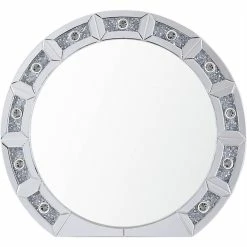 Acme Furniture ACME Noralie Glass Wall Round Decor Mirror In Mirrored And Faux Diamonds -home bar shop d451ebce00276a73 9192 w800 h800 b1 p0