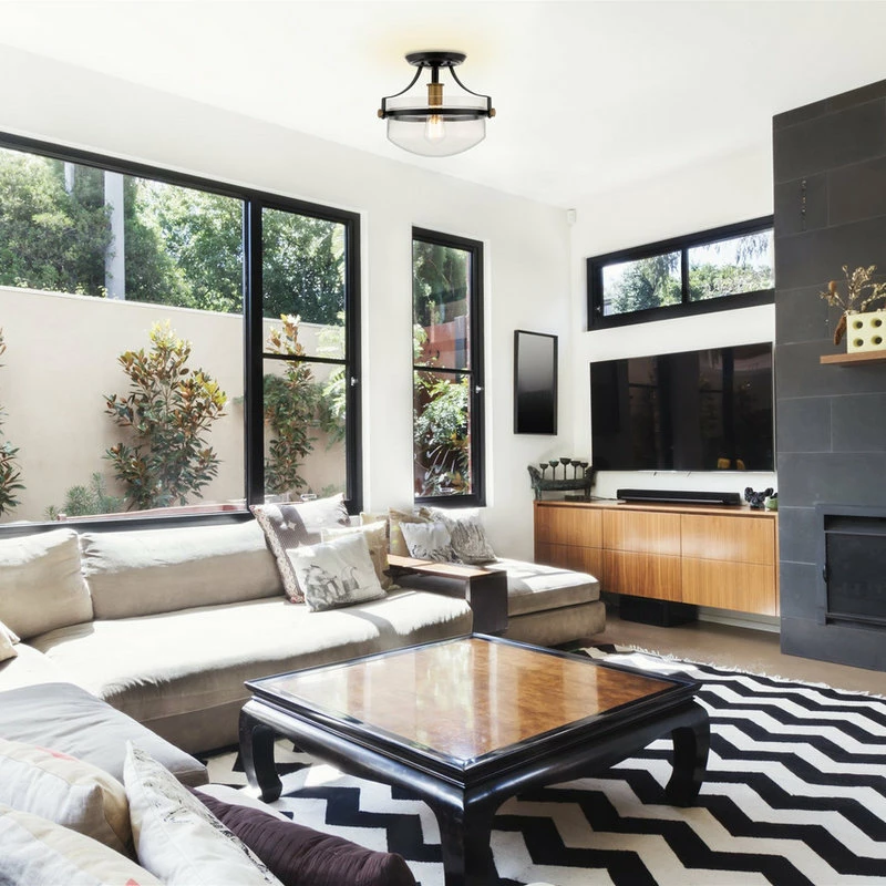 Kira Home Zurich 12" Rustic Farmhouse Ceiling Light, Glass Shade, Warm Brass 2 Kira Home Zurich 12" Rustic Farmhouse Ceiling Light, Glass Shade, Warm Brass - Image 2