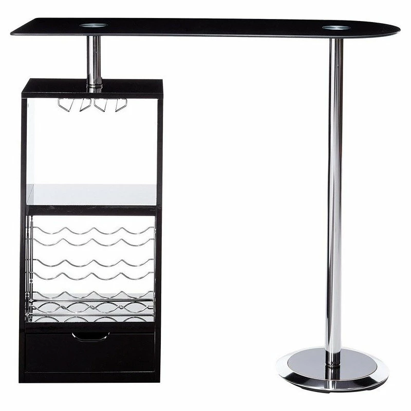 Home Furnishings Bar Table With Wine Bottle Storage And Glass Top, Glossy Black 2 Home Furnishings Bar Table With Wine Bottle Storage And Glass Top, Glossy Black - Image 2