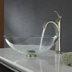 Kraus USA, Inc. Crystal Clear 16 1/2" Glass Vessel Bathroom Sink, Drain, Mounting Ring, Nickel -home bar shop d5a1774c00e5e743 3100 w800 h800 b0 p0