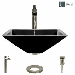 Rene R5-5003-NOR Noir Colored Glass Vessel Sink, R9-7001 Faucet, Antique Bronze, Brus