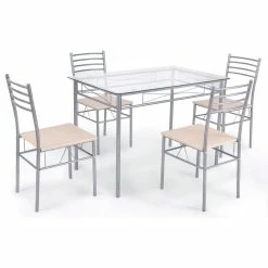 Costway 5 Piece Dining Set Table And 4 Chairs Glass Top Kitchen Furniture