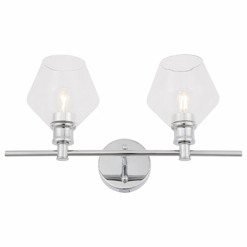 Elegant Furniture & Lighting Brass Finish And Clear Glass 2-Light Wall Sconce, Chrome, Clear 3 Elegant Furniture & Lighting Brass Finish And Clear Glass 2-Light Wall Sconce, Chrome, Clear - Image 3