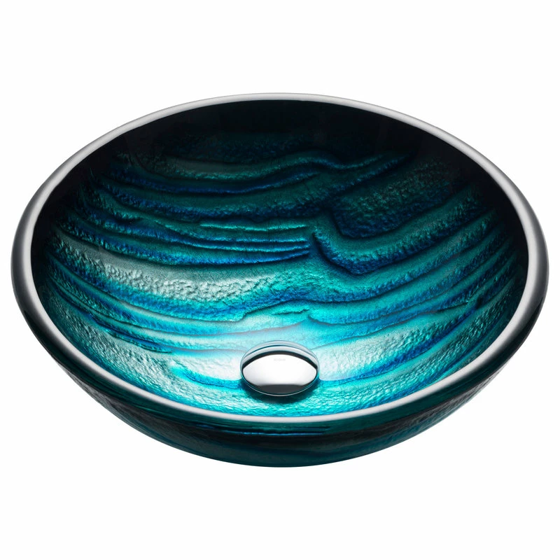 Kraus USA, Inc. Nature Series 17" Round Blue Glass Vessel 19mm Bathroom Sink 1 Kraus USA, Inc. Nature Series 17" Round Blue Glass Vessel 19mm Bathroom Sink