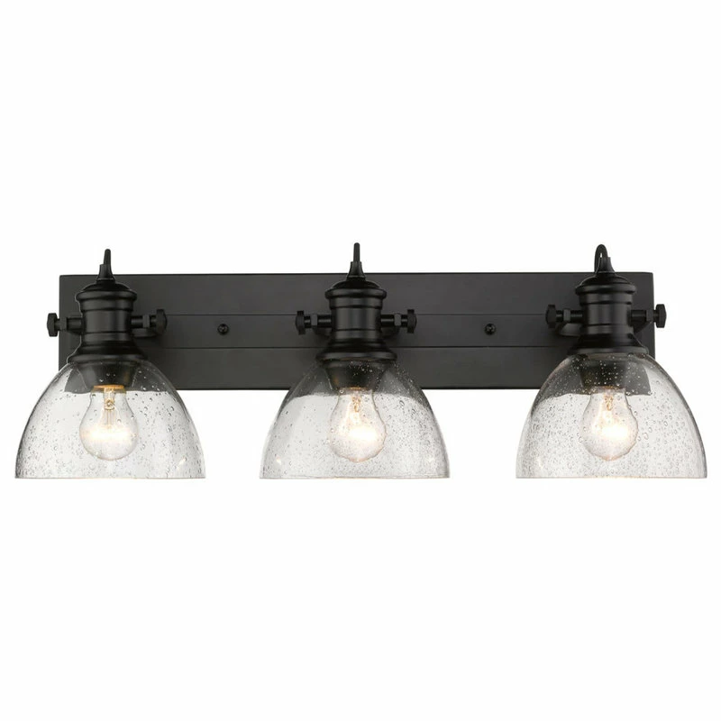 Golden Lighting Hines Bath Vanity, 3-Light, Matte Black, Seeded Glass, 25.25"W 1 Golden Lighting Hines Bath Vanity, 3-Light, Matte Black, Seeded Glass, 25.25"W