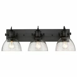 Golden Lighting Hines Bath Vanity, 3-Light, Matte Black, Seeded Glass, 25.25"W