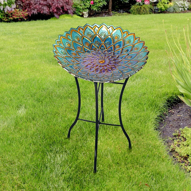 Versanora Outdoor Patio Flower Glass Bird Bath Birdbath 2 Versanora Outdoor Patio Flower Glass Bird Bath Birdbath - Image 2