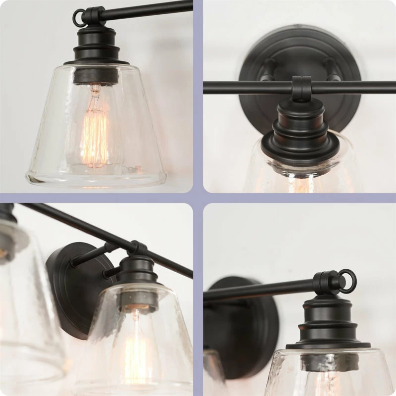 Kira Home Adair 22.5" Farmhouse / Bathroom Light, Conic Hammered Glass Shades 5 Kira Home Adair 22.5" Farmhouse / Bathroom Light, Conic Hammered Glass Shades - Image 5