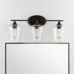 JONATHAN Y Jayne 1-Light Iron/Glass Cottage LED Vanity Light, Oil Bronze, Width: 23" -home bar shop d6f1d78a0f76345a 0375 w800 h800 b0 p0