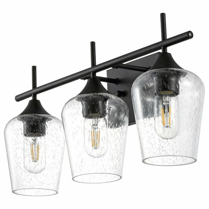 GETLEDEL 3-Light Vanity Light Sconce With Seeded Glass Shades, Matte Black 7 GETLEDEL 3-Light Vanity Light Sconce With Seeded Glass Shades, Matte Black - Image 7