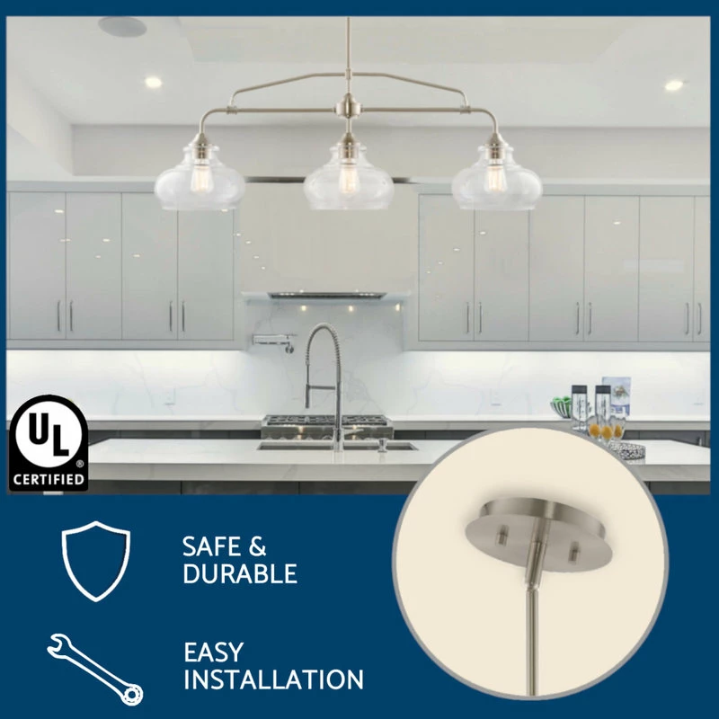 Kira Home Harlow 37.5" Farmhouse / Schoolhouse Island Light, Glass Shades 5 Kira Home Harlow 37.5" Farmhouse / Schoolhouse Island Light, Glass Shades - Image 5