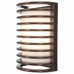 Access Lighting Bermuda LED Outdoor Bulkhead Wall Light, 11", Ribbed Frosted Glass Shade, Bronze
