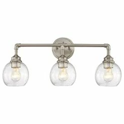 Vanity Art LLC Vanity Light, Satin Nickel With Clear Seedy Glass, Satin Nickel, 3 Light