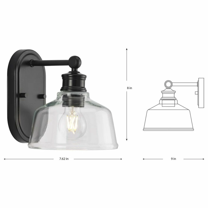 Progress Lighting Singleton 1-Light 7.62" Matte Black Farmhouse Vanity Light, Clear Glass Shade 10 Progress Lighting Singleton 1-Light 7.62" Matte Black Farmhouse Vanity Light, Clear Glass Shade - Image 10