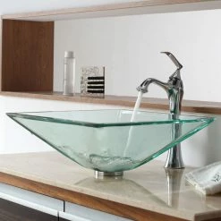 Kraus USA, Inc. Square Clear Glass Vessel 19mm Thick Bathroom Sink, PU Drain, Mount Ring, Nickel -home bar shop daa1669f00e5e6f6 3157 w800 h800 b0 p0