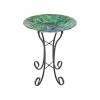 Luxen Home LuxenHome Peacock Glass Bird Bath With Metal Stand