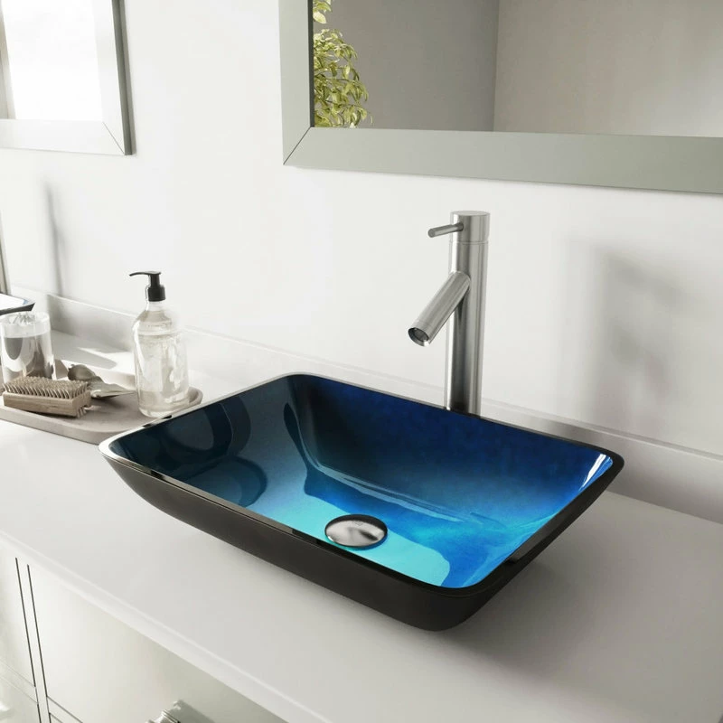 VIGO Turquoise Water Glass Vessel Sink With Dior Faucet Set 5 VIGO Turquoise Water Glass Vessel Sink With Dior Faucet Set - Image 5