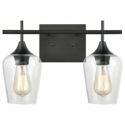 Ecopower Light LLC Farmhouse Bathroom Vanity Lights Clear Glass Sconces, Matte Black, 2-Light