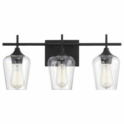 A Touch Of Design 3-Light Bathroom Vanity Light With Clear Glass Shades, Dimmer Compatible, Black -home bar shop dba1e0470335f856 1622 w800 h800 b1 p0