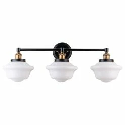 Linea Di Liara Lavagna 3 Light Schoolhouse Wall Sconce, Antique Brass, Milk Glass -home bar shop dc21bf170a0c9334 4461 w800 h800 b1 p0