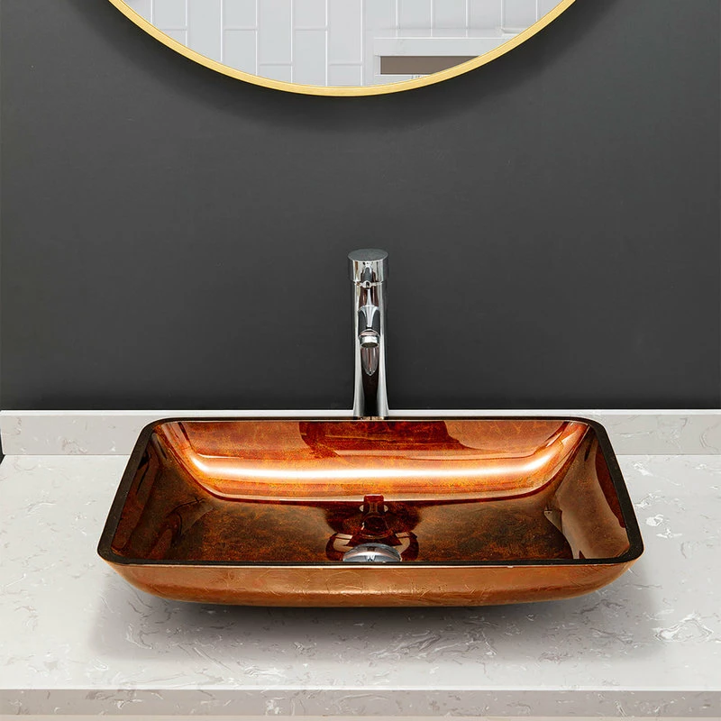 Vinnova Glass Rectangular Vessel Bathroom Sink Without Faucet, Reddish Brown 5 Vinnova Glass Rectangular Vessel Bathroom Sink Without Faucet, Reddish Brown - Image 5