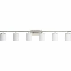 Progress Lighting Replay Collection 48" 6-Light Brushed Nickel Etched Glass Bath Vanity Light