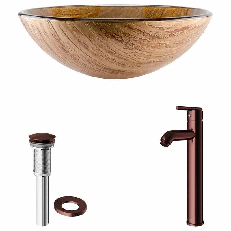 VIGO Mediterranean Seashell Glass Vessel Sink And Faucet Set, Oil Rubbed Bronze 7 VIGO Mediterranean Seashell Glass Vessel Sink And Faucet Set, Oil Rubbed Bronze - Image 7