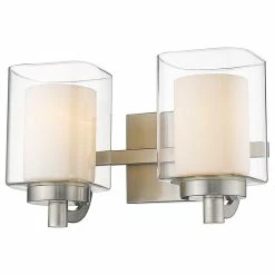 Lighting Favorites 2 Light Modern Double Glass Bathroom Vanity Light In Nickel