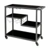 Benzara, Woodland Imprts, The Urban Port Metal Bar Cart With Tempered Glass Shelves In Gunmetal Gray Black