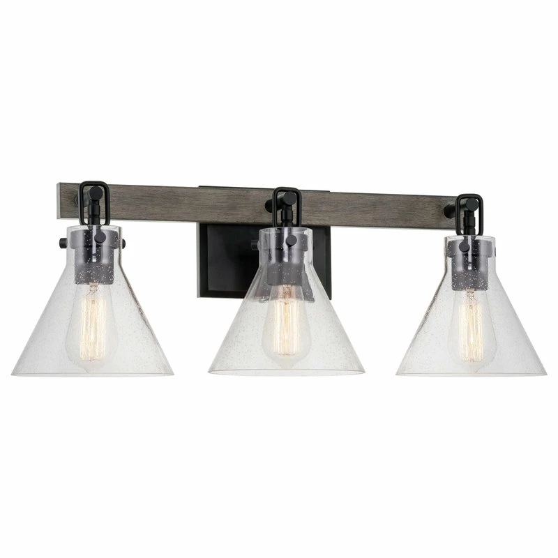 Kira Home Anza 25" Farmhouse / Bathroom Wall Light, Seeded Cone Glass Shades 1 Kira Home Anza 25" Farmhouse / Bathroom Wall Light, Seeded Cone Glass Shades