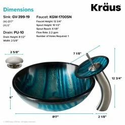 Kraus USA, Inc. Glass Vessel Sink, Bathroom Waterfall Faucet, PU Drain, Mount Ring, Nickel 12 Kraus USA, Inc. Glass Vessel Sink, Bathroom Waterfall Faucet, PU Drain, Mount Ring, Nickel -home bar shop dfa1844403518d07 9122 w800 h800 b1 p0