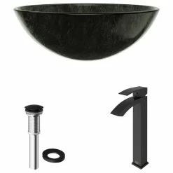 VIGO Gray Onyx Glass Vessel Sink And Duris Faucet Set, Matte Black Finish -home bar shop e001ecf50f4fb061 2907 w800 h800 b1 p0