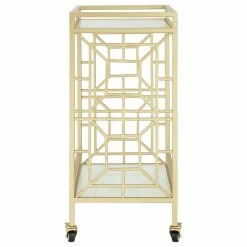 Inspired Home Ambrocio Bar Cart, Casters/2 Locking, Glass Shelves, Gold/White -home bar shop e0e17cdd0e9f6c8a 6555 w800 h800 b1 p0