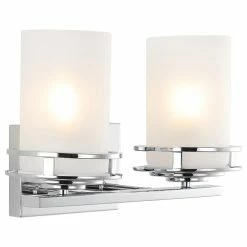 JONATHAN Y Fairfax 14.25" 2-Light Metal/Frosted Glass Contemporary LED Vanity Light, Chrome
