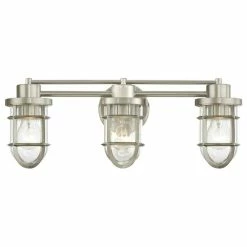 Destination Lighting Seeded Glass Bathroom Light Satin Nickel Cage 3 Lt