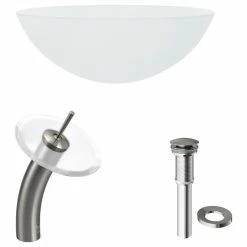 VIGO White Frost Glass Vessel Sink And Waterfall Faucet Set, Brushed Nickel -home bar shop e2016f990e9ed9b2 2985 w800 h800 b1 p0