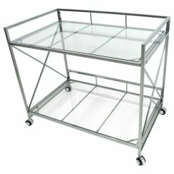 GDFStudio GDF Studio Danae Industrial Modern Iron And Glass Bar Cart, Silver