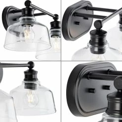 Progress Lighting Singleton 2-Light 17" Matte Black Farmhouse Vanity Light With Clear Glass Shades -home bar shop e321e96102bb220b 1394 w800 h800 b0 p0