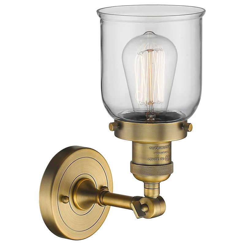 Innovations Lighting Small Bell 1-Light Sconce, Clear Glass, Brushed Brass 2 Innovations Lighting Small Bell 1-Light Sconce, Clear Glass, Brushed Brass - Image 2