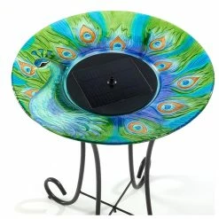 Smart Living Home & Garden Argus Peacock Glass Solar Birdbath With Metal Stand (1/cs) -home bar shop e591b15d010c34f8 3169 w800 h800 b1 p0