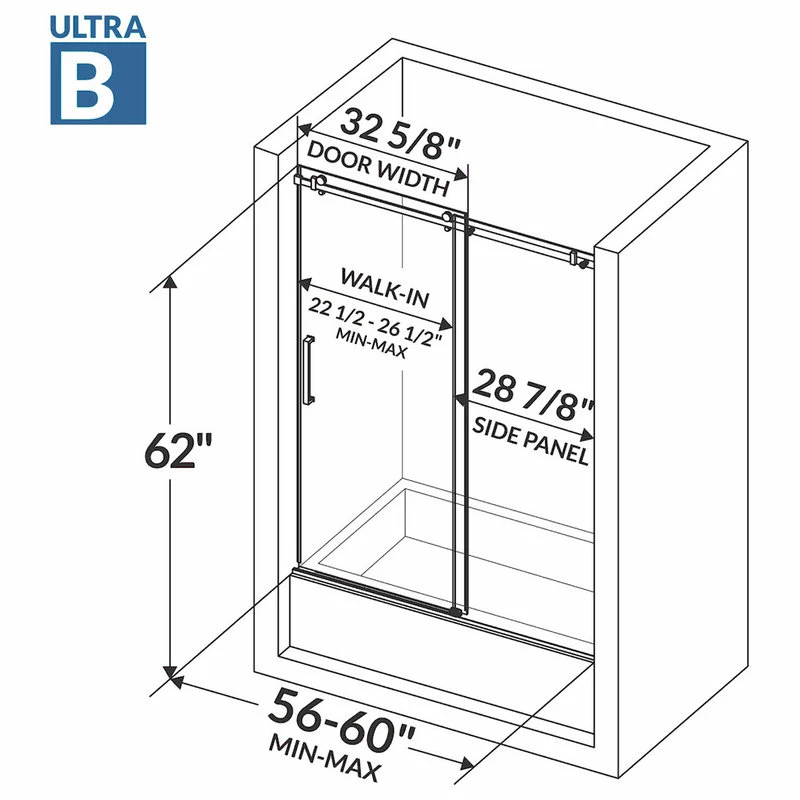 LessCare ULTRA-B Clear Glass Bath-Tub Door Brushed Nickel Finish, 56-60"x62" 3 LessCare ULTRA-B Clear Glass Bath-Tub Door Brushed Nickel Finish, 56-60"x62" - Image 3