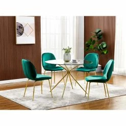 Best Master Furniture Valentinian Glam 5-piece Glass Round Dinette Set, Green -home bar shop e66158a10fff78e3 3730 w800 h800 b0 p0
