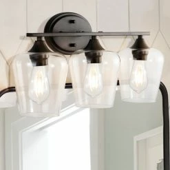 JONATHAN Y Jayne 1-Light Iron/Glass Cottage LED Vanity Light, Oil Bronze, Width: 23" -home bar shop e6c19ef503c9bd2c 0375 w800 h800 b0 p0