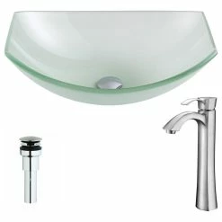 ANZZI Pendant Series Deco-Glass Vessel Sink With Harmony Faucet, Brushed Nickel
