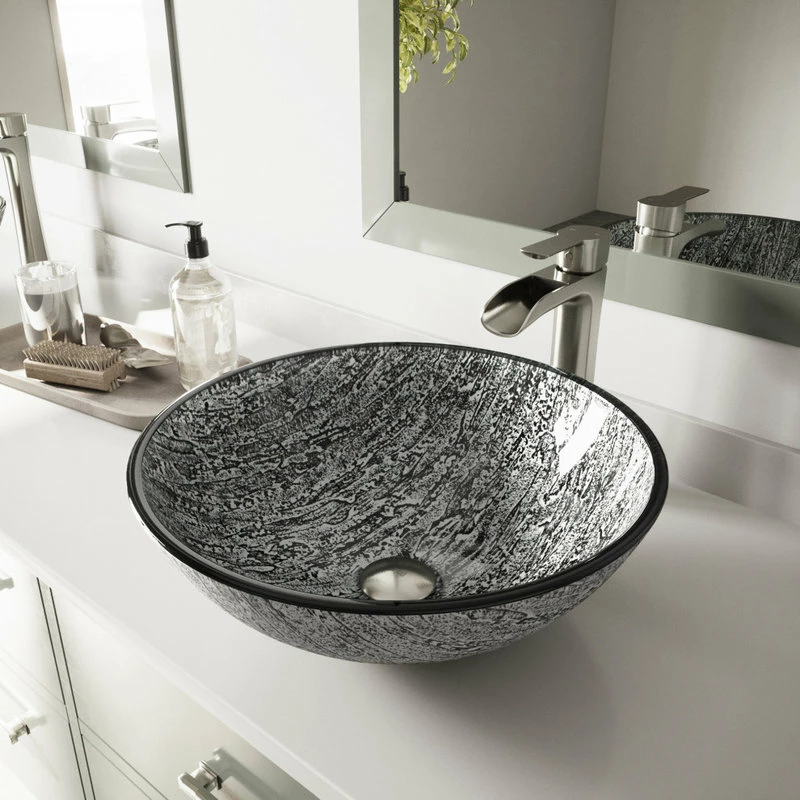 VIGO Titanium Glass Vessel Bathroom Sink And Niko Faucet Set 5 VIGO Titanium Glass Vessel Bathroom Sink And Niko Faucet Set - Image 5