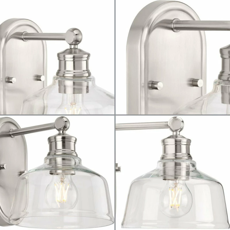 Progress Lighting Singleton 1-Light 7.62" Brushed Nickel Vanity Light With Clear Glass Shade 5 Progress Lighting Singleton 1-Light 7.62" Brushed Nickel Vanity Light With Clear Glass Shade - Image 5