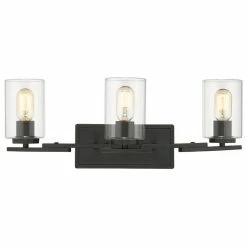 Golden Lighting Monroe 3-Light Bath Vanity, Black With Clear Glass