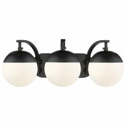 Golden Lighting Dixon 3-Light Bath Vanity, Black, Opal Glass And Black Cap